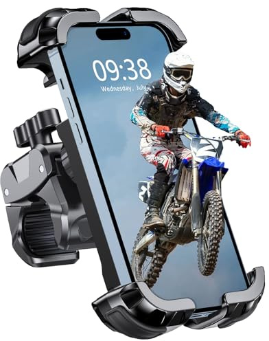 Zewdov 2026 Motorcycle Phone Mount Holder with Quick Install Clamp, Strong Grip & Anti-Drop Bike Phone Holder for Bicycle/ATV/Scooter Handlebar, 1S Security Lock Fits for iPhone/Samsung 4.7-6.8