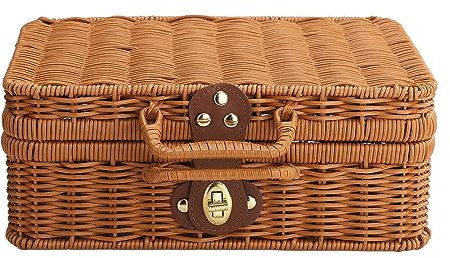 BEIJIALY Weiden-Picknickkorb, Retro-Weidenkorb, Rattan-Koffer, Aufbewahrungskorb, Gewebter Korbgeflecht, Vintage-Koffer, Gewebter Aufbewahrungskorb, Requisitenbox, Geschenkkorb für Camping,(M)