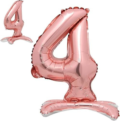 Stehende Luftballons * Zahlen 0 bis 9 * in Gold + Silber + Rosegold | 86cm groß; kein Helium nötig | Stehballons Geburtstag Deko Zahl Party Kindergeburtstag Partydeko, Farbe: Zahl 4 Rosegold