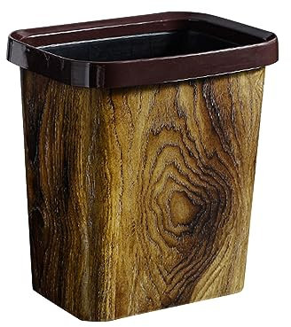 Folpus Poubelle Corbeille à Papier Corbeille à Papier Créative Domestique Décorative Conteneur à Ordures Mimétique Grain de Bois Poubelle pour Bureau, 10L