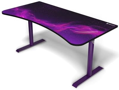 Arozzi Arena Gaming Tisch - Groß 160x82cm Gaming Schreibtisch für kleine Räume - Höhenverstellbar PC Tisch mit Full-Surface Mikrofasermauspad - Kabelmanagement, Stahlbeine - Tiefes Lila Galaxy