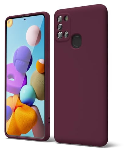oakxco für Samsung Galaxy A21s Hülle Silikon Case mit Kameraschutz, Ultra Dünn Bunt Handyhülle Mädchen, Einfarbig Handy Hülle Slim Schutzhülle, Matt TPU Weich Gummi Silikonhülle, Weinrot Bordeaux