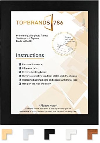 Modern Wooden Effect Photo Frames | Large Maxi Poster Frames | Picture Frame With Plexiglass Window | Home Decor Wall Mounting Frame (Black, 98x33 cm)