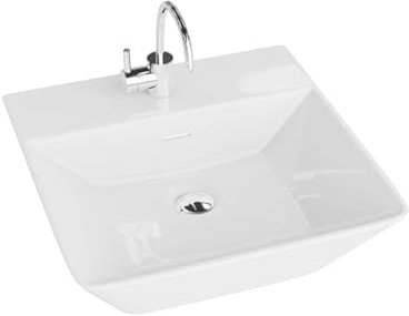 LAVITA Aufsatzwaschtisch Cabrera Aufsatzwaschbecken Rechteckig Waschbecken mit Überlauf und Hahnloch Aus hochwertigem Porzellan Waschtisch modernes Badkeramik Waschplatz 42x41,5x14,5 cm Weiß Glanz