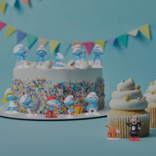 Schlümpfe Figuren Schlümpfe Kuchendeko, PIIMNT 12 Stück Schlümpfe Tortendeko Set, Süßes Cartoon Schlümpfe Spielzeug Kinder Mädchen Geburtstag Kuchen Dekorationen