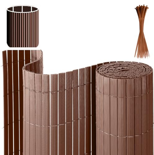 Eulenke PVC Sichtschutzmatte, 140 x 500cm DREI Rippenverstärkungen Sichtschutzzaun mit Kabelbindern, Windschutz Balkon Sichtschutz für Zaun Garten Terrasse, Braun