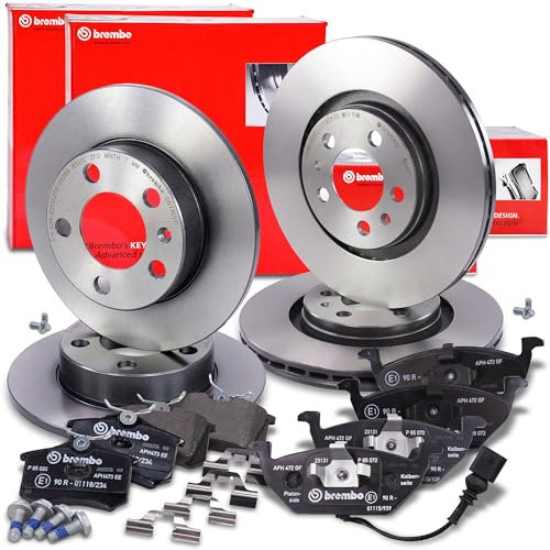 BREMBO COATED Bremsenset inkl. Bremsscheiben Vorne Ø280mm + Hinten Ø230mm und Bremsbeläge Vorne + Hinten Kompatibel mit AUDI A3, SEAT LEON, TOLEDO, SKODA OCTAVIA, VW BORA, GOLF, NEW BEETLE