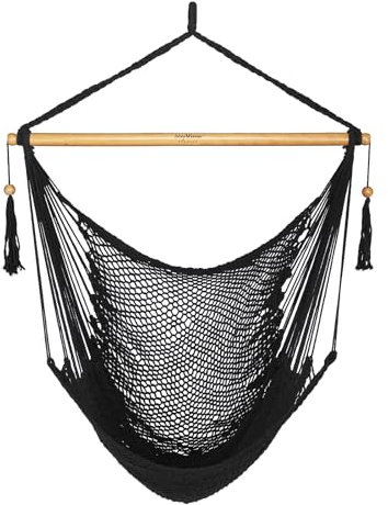 JoyView Hängesessel mit Spreizstange, karibischer Hängesessel, Schaukelstuhl, 136 kg Gewichtskapazität, XL-Seil, Hängesessel für Outdoor, Innenbereich, Garten, Hof, Schwarz