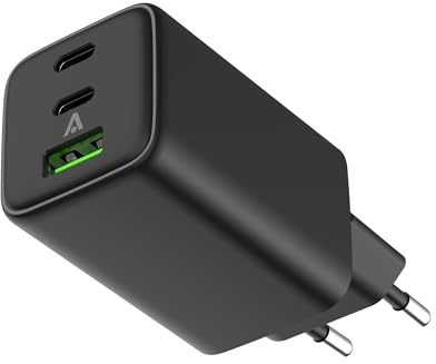 Alkaya GaN DREI USB Adapter 65 Watt Ladegerät, USB Ladegerät Mehrfach, Netzteil USB A und C und C，PD 3.0 PPS QC 3.0 Kompakt für iPhone Samsung Notebook Tablet Handy und Allen Universellen Stecker