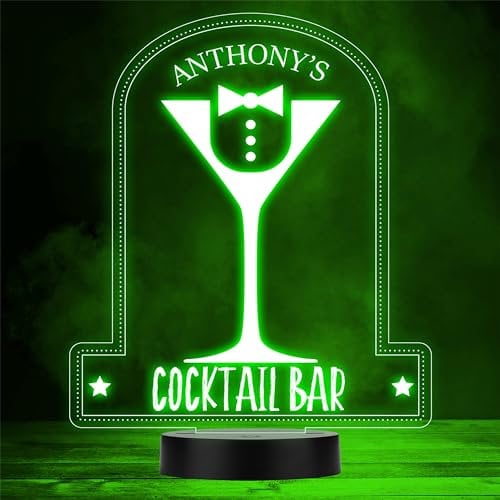 Tuxedo Martini Glass Cocktail Home Bar Man Cave Stars Colour Change Night Light | Personalised Gift For Home, Lamp Room Décor | Kids & Adults Night Lights With Name | Personalised Gift For Bedroom |
