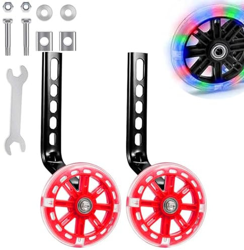 ALI2 Kids Bike Stabilisers for Childs, Bicycle Training Flash Wheels for Kids Compatible with 12 14 16 18 20 Inch Kids' Variable Bicycles & Single-Speed Bikes.(Red)