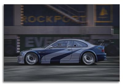 YRNQ Rennwagen-Poster für E46 M3 GTR NFS, klassischer Straßensportwagen, dekoratives Gemälde, Leinwand, Wandkunstwerke, Bild, 30 x 45 cm