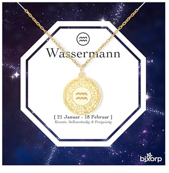 Bixorp Sternzeichenkette - Sternzeichen-Medalion aus Edelstahl in Gold/Silber – Zodiac-Halskette auf Geschenkkarte