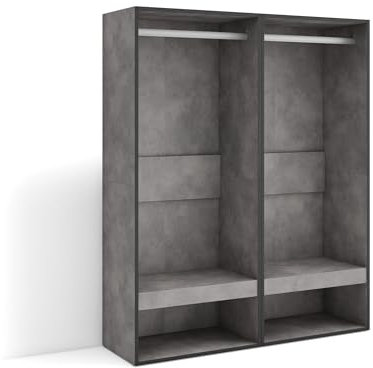 Skraut Home | Offener Kleiderschrank | Kleidung, Schuhe | 120x145x35 cm | Für Schlafzimmer, Zimmer | Garderobenschrank | Moderner Stil | Zement