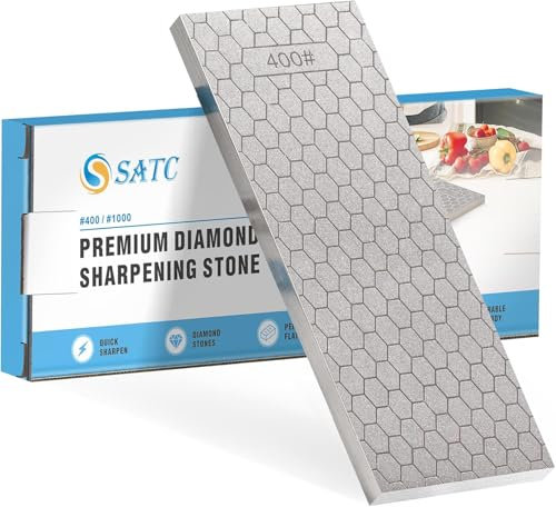 SATC Diamond Sharpening Stone 2 Side Grit 400/1000 Diamond Plate Honing Stone Sharpening Stone for Kitchen Knives, Outdoor Tools and Small Tools (198×70mm/ 7.8 ×2.75 Inch)