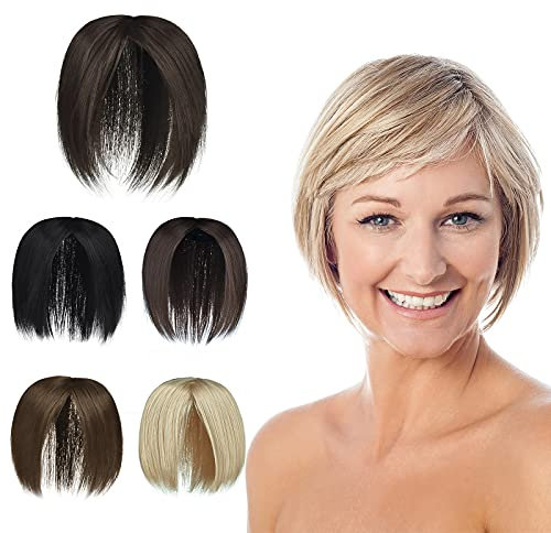 PARXITN Haar Topper für Frauen mit 3 Clips in Haarteilen Toupet Glatt Synthetische Haarteil für Schütteres Haar Schokolade Braun