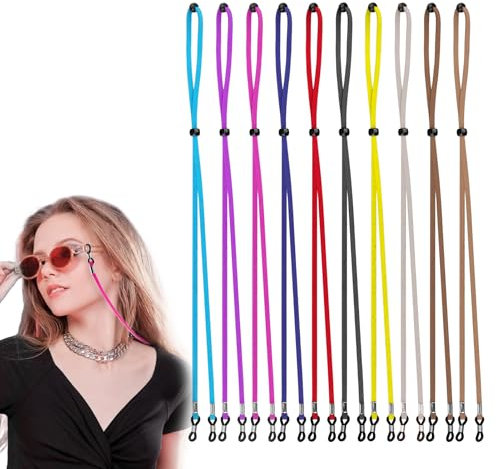 Pinleita 10 Pcs Glasses Straps Kit 10 Colors Universal Leather Glasses Chain Lanyard Adjustable Eyeglass Cords Sunglasses Strap Glasses String Holder for Men and Women 70cm/27.56inch