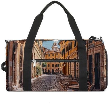 Old Courtyard Cafe Chair City, Rom, Italien, Turnbeutel für Männer und Frauen, wasserabweisend, Reisetasche, leichte Tasche für Reisen, Sport, weiß, Einheitsgröße, weiß, Einheitsgröße
