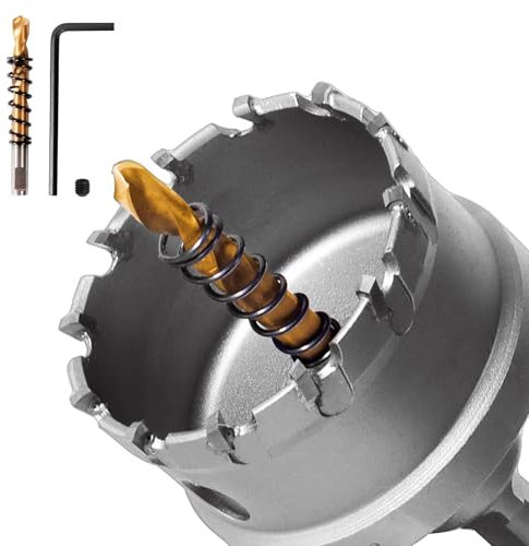 GPtzlei Sega a Tazza in Carburo TCT per Metallo Pesante, Per Acciaio Inossidabile, Ferro, Leghe， con 2 Punte Centrali e Chiave Esagonale (60mm)