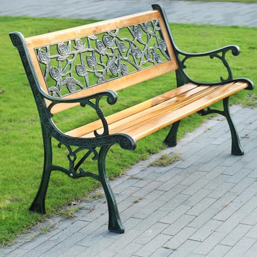Gartenbank Metall Bank Terrassenbank Wetterfest mit Dekorativer Rücklehne Armlehne Lattenrost Parkbank for Garten Hof Veranda