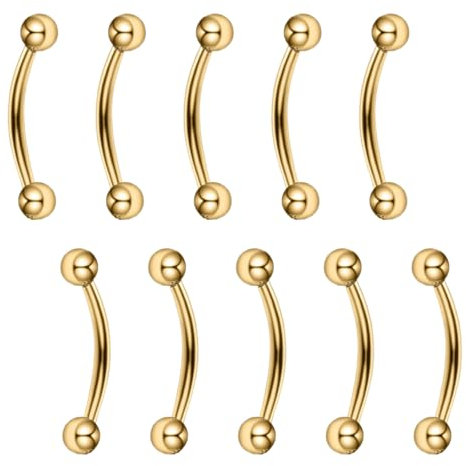 Besyvvin 10stk Curved Barbell 14mm Piercing Augenbrauen Lippe Septum Rook 1,2mm Chirurgenstahl Augenbrauenpiercing Gold