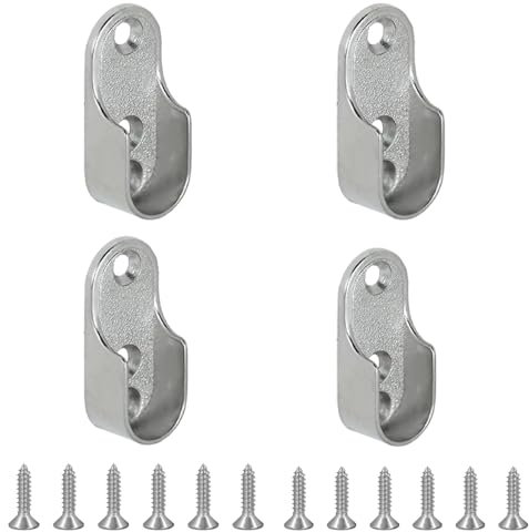 KOVOSCH 4 Stück Kleiderstangenhalter,Schrankrohrlager Oval Halterung Für Kleiderstange Schrank,Vernickelter Stahl,Garderobenrohrhalterung Mit 12 Schrauben