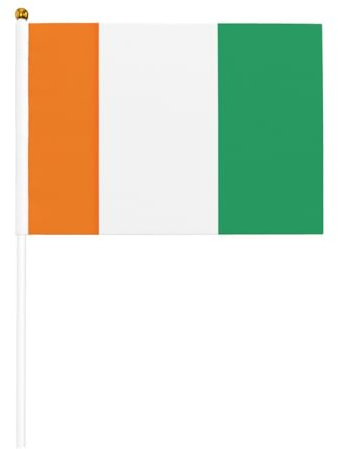Lot de 10 mini drapeaux de la Côte d'Ivoire sur bâton 14 x 21 cm
