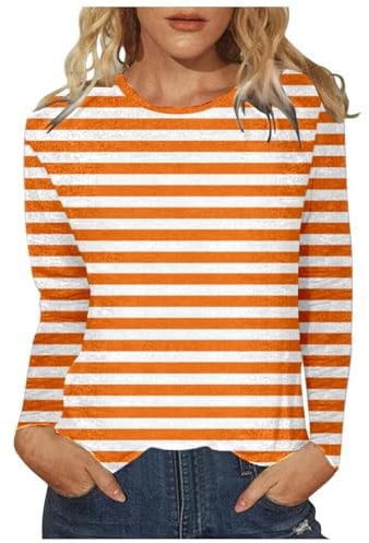T-shirt rayé pour femme - Vert et blanc - Manches longues - Col rond - Y2k - Rayé - Pull rouge - T-shirt surdimensionné