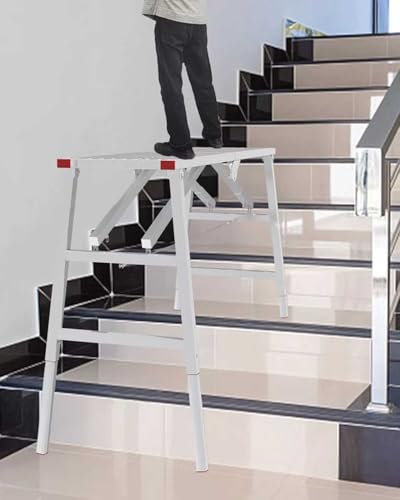 GHHDPDMJ Adjustable Legs Folding Work Platform Ladder for Uneven Ground Sturdy Stairwell Scaffolding with Skid Foot Pad Home Use Workbench Stool 160X30cm Color/200 * 40cm