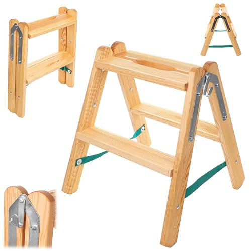 KADAX Escalera plegable de madera con 2 peldaños, para el hogar y la pintura, escalera de caballete, escalera compacta