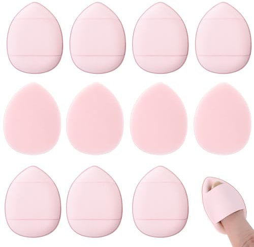 JJUNW 12 Stück Mini Puderquaste, Rosa Finger Puderquaste, Mini-Schwämme Puderquastes Dreieck Make-up Puderquastes für Foundation Concealer Grundierung Nass und Trocken Make-up Tools