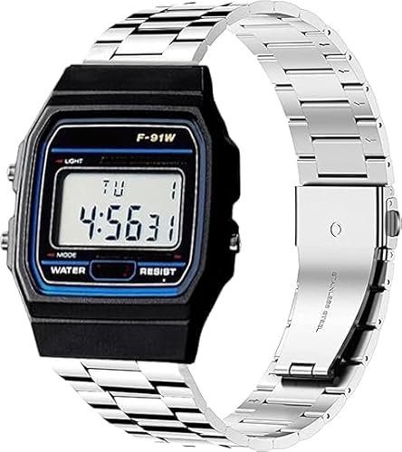 Blueshaweu 18mm 20mm 22mm Armband Kompatibel Für Casio Watch, Classic hohe Qualität Edelstahl Uhrenarmband Kompatibel Kompatibel mit Casio MDV106-1AV / MDV107 / F-91W (Silber, 18mm)