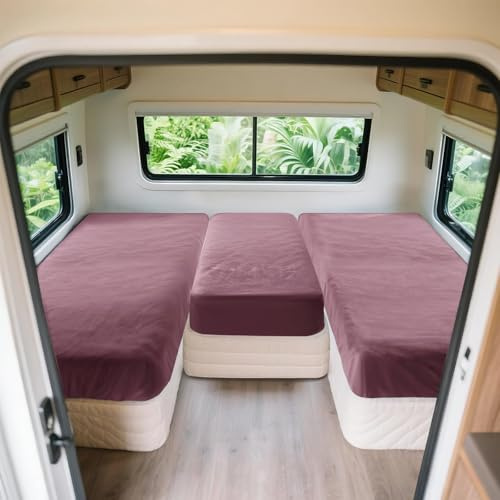 SYLC Spannbettlaken 3er-Set Für Wohnmobil, Wohnwagen Heckbett Spannbetttuch Camping Matratzenbezug, Bettlaken Matratze Für 2 Längsbetten + Mittelteil (pink)