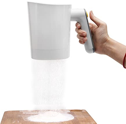 Elektrisches Mehlsieb, handbetrieben, batteriebetriebener Edelstahl-Mesh-Shaker, Becherform zum Backen und Gebäck, 4 Tassen/1 l Fassungsvermögen, effizientes Küchenwerkzeug