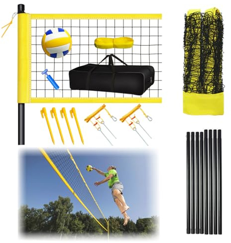 Volleyballnetz Set,Volleyballnetz Set Mit Stangen Professionell 9,5m* 1m Höhenverstellbar,Tragbarer Beachvolleyball-Netz Outdoor,Handpume, Grenzlinie,Für Garten Strand Rasen