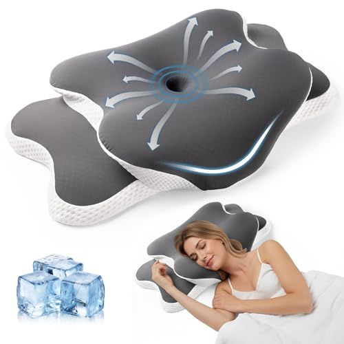 Kühlendes Kissen zur Nackenstütze, verstellbares Halswirbelkissen, gemütliches Schlafen, geruchloses, ergonomisches Konturkissen aus Memory-Schaum, orthopädisches Bettkissen für Seiten-, Rücken