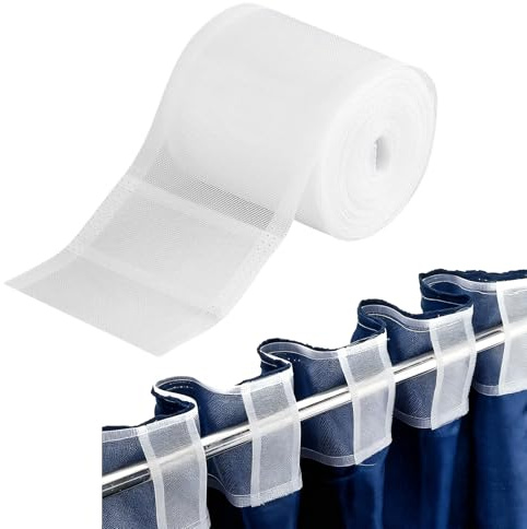 Gardinenband 10 m x 10 cm zum Aufnähen – Kräuselband, Faltenband, Schlaufenband & Bügelband für Vorhänge. Durchsichtiges Multifunktionsband zur Gardinenbefestigung an der Gardinenstange für Zuhause.