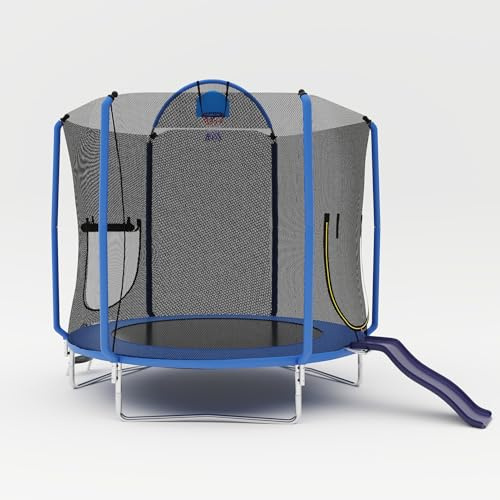 APTILTON 5FT/7FT/10FT Trampoline with Slide | Safety Enclosure Net – Kids Hexagonal Trampoline for Indoor & Outdoor Use for Toddlers and Children