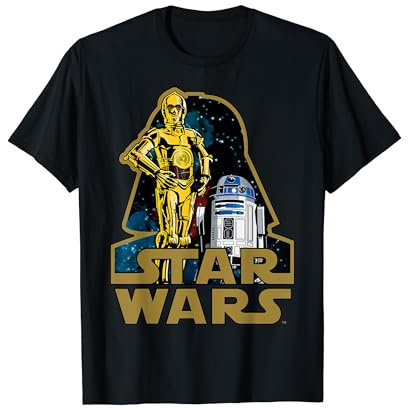 Star Wars Vader Head Out Line Logo C-3PO & R2-D2 Portrait T-Shirt