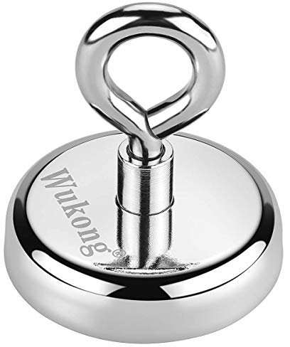 Wukong Round Neodymium Eyebolt Magnet, Pulling Force 330LB(150KG) Fishing Magnet,Super Power N52,Diameter x 60mm Thick x 15mm for Salvage,Fishing,Sciences, Industry