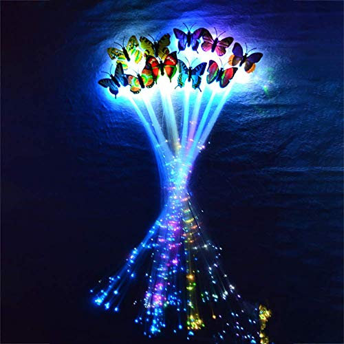 Gemini_mall 1PC LED Butterfly Light Up Hair Extension Flashing Fibre Optic Hair Clip Braid Barrettes Light Up Glow Party Favors Supplies Party Bag Filler Gifts Xmas Stocking Fillers Random Color