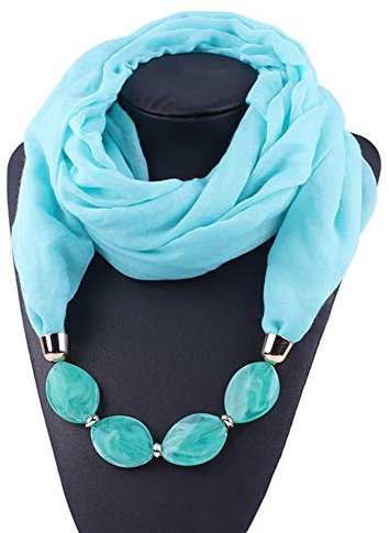 MoreChioce Damen Schlauchschal,Ethno Stil Halskette Anhänger Schal Musselintuch Ring Halsschmuck Loop Schal Set Halstuch Winterschal,Himmelblau