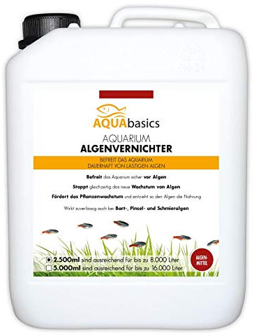 AQUAbasics Aquarium Algenvernichter für alle Schmieralgen, Bartalgen und Pinselalgen - Dauerhaft, schnell und sicher Algenfrei, Größe:2.5 Liter