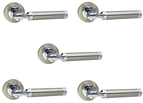 5 Pack of Layton Straight Lever on Rose Door Handles Sets - Solid Zamac Duo Finished Polished Chrome & Satin Nickel - Interior use