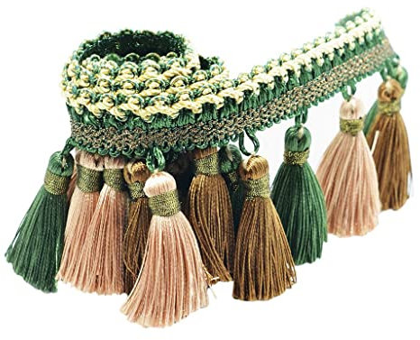 Oshhni 1 Yard Couture Quaste Anhänger Quaste Bordüre, Kaffee + Grün