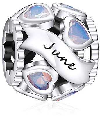 NINGAN junio piedra del zodíaco Abalorios Charms Colgantes de encanto de Cuentas Plata de Ley 925 con Compatible con Pulsera Pandora & Europeo