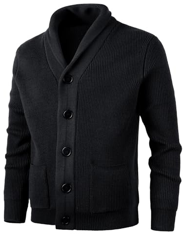 KTWOLEN Hombre Punto Grueso Chaqueta Punto Básico Suéter de Punto De Manga Larga Invierno Cálido Slim Fit JerséIs Cárdigan con Cuello Chal