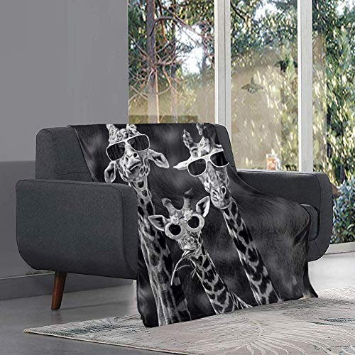 SEANATIVE Fleecedecke mit Tiermotiv, lustige Giraffe mit Sonnenbrille, Schulbusdruck, leicht, superweich, luxuriöse Bettwäsche, einzigartige Klimaanlage, für Kinder und Erwachsene, Größe XXL