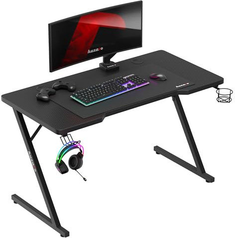 huzaro Hero 2.5 | Gaming Tisch PC Schreibtisch Computertisch Ergonomischer Bürotisch | Getränkehalter und Kopfhörerhalter | Homeoffice Arbeitszimmer Gamer | Carbon Tischplatte | 120 x 60 | Schwarz