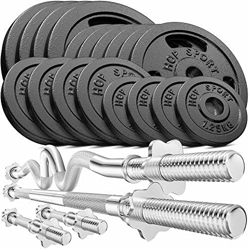 Hop-Sport GUSS Hantelset 106 kg, 1x Langhantel, 1x SZ Stange & 2x Kurzhantel inkl. 18 Hantelscheiben 4x10kg/6x5kg/4x2,5kg/4x1,25kg (super SZ)